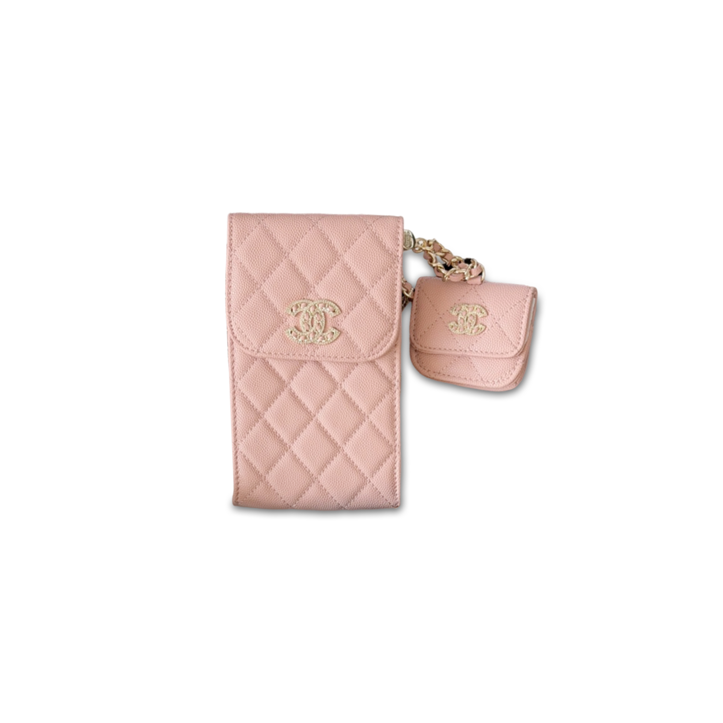 CHANEL 22S PHONE CASE BAG WITH AIRPOD CASE IN PINK CAVIAR LEATHER AP2742 (16.5*10cm)